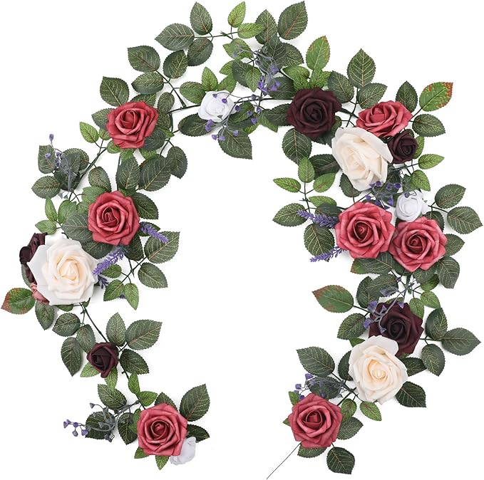 Senseya Artificial Rose Runner Rustic Garland Floral Arrangements Wedding Ceremony Backdrop Arch Flower Table Centerpieces Decorations