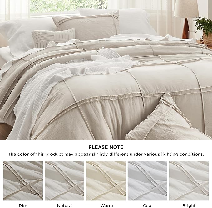Bedsure Grid Boho Duvet Cover Queen Size - Shabby Chic Tufted Boho Bedding Set, 3 Pieces Shabby Chic Home Bedding for All Seasons, Includes 1 Queen Duvet Cover & 2 Pillowcases (Light Beige, 90" x 90")