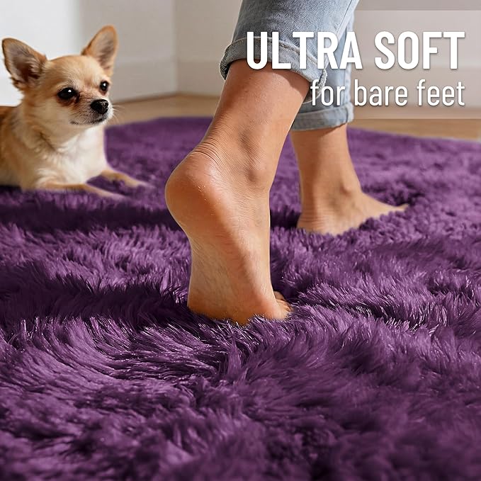 OLANLY 2x3 Machine Washable Small Bedside Rug, Soft Fluffy Shaggy Entryway Throw Rugs for Bedroom, Living Room, Indoor Floor Carpet for Kids Girls and Boys, Home Decor Aesthetic, Dark Purple