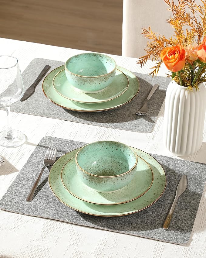 Sweejar 24 Piece Dinnerware Sets for 8, Porcelain Plates and Bowls Set for Kitchen, Housewaring Gift, Chip and Scratch Resistant, Easy Cleaning Dishes Set, Stack Compactly Dishware, Green