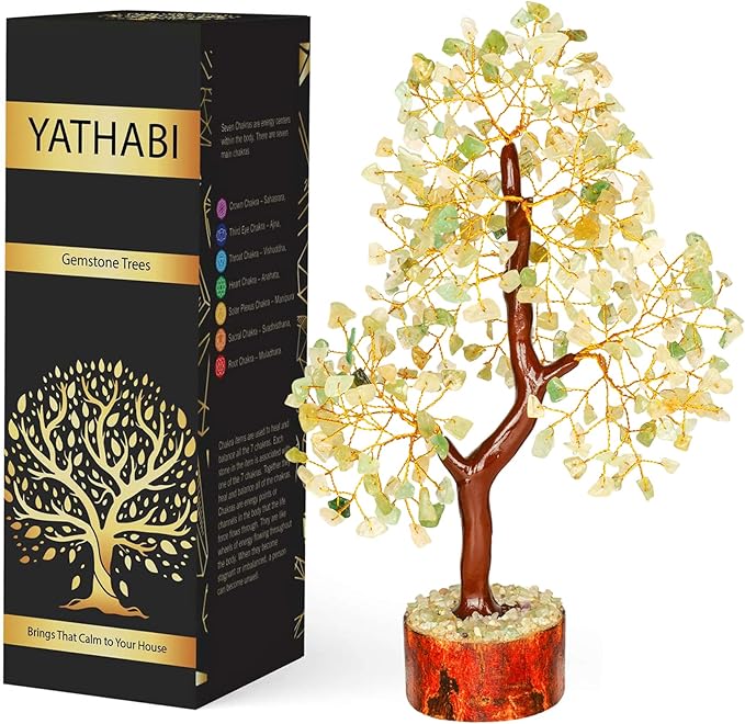YATHABI Green Jade - Spiritual Tree - Jade Crystal - Crystal Tree of Life - Jade Tree Decor - Feng Shui Tree - Crystal Money Tree - Positive Energy - Bonsai Tree - Chakra Tree