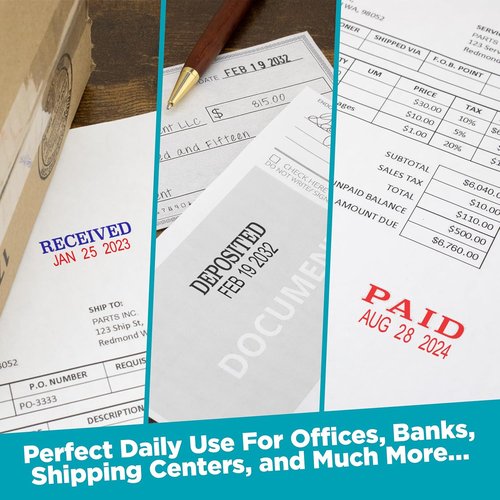 MaxMark Self-Inking Rubber Date Office Stamp - Red Ink with Scanned Phrase & 12-Year Band