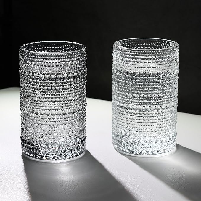 Hobnail-Drinking Glasses 13oz Vintage Glassware Sets Cocktail Juice Glasses Set of 6, Grey