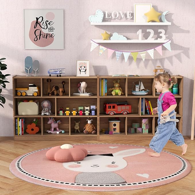 KOTEK Toy Storage Organizer, 8 Cubby Kids Bookshelf, Wooden 4-Tier Bookcase Storage Cabinet, Open Display Book Shelf for Daycare, Nursery, School Classroom, Playroom & Living Room (Natural, 8 Cubes)