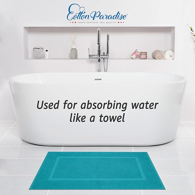 Cotton Paradise 100% Cotton Turkish Bathmat Set, Soft Absorbent Quick Dry, 2 Piece 20x34 Bathmat Floor Set, Ocean Aqua