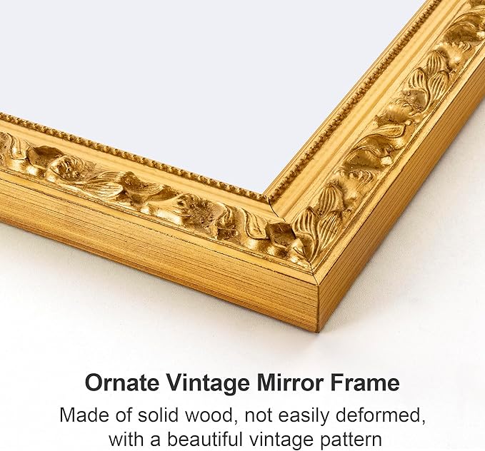 Gold Vintage Mirror, 40'' x 28'' Traditional Ornate Wall Mirrors with Antique Gold Frame, Decorative Mirrors for Living Room, Bathroom, Bedroom