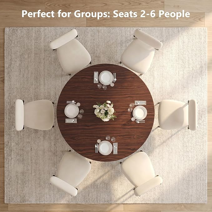 Einhomn 47.2-inch Round Dining Table, Kitchen Table for 4-6, Farmhouse Circle Dining Room Table, Space Saving Wood Kitchen & Dining Room Furniture, Black Oak