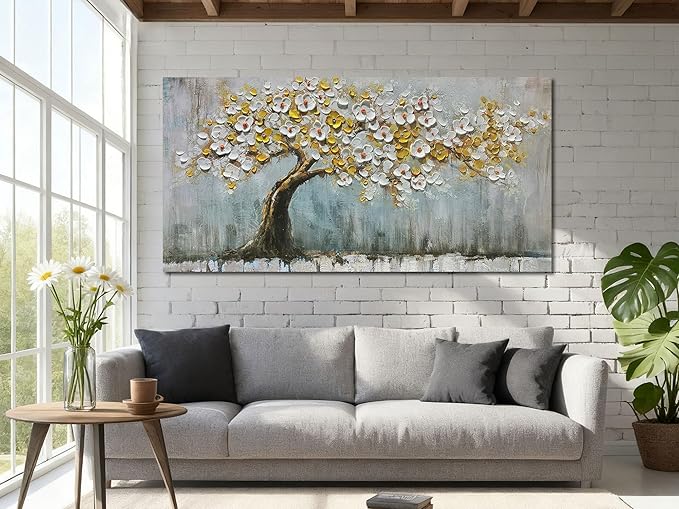 Brushart Gold Tree Wall Art Large Canvas Art Wall Decor for Living Room Picture, Painting Wall Decor Textured for Walls for Bedroom Home Office, 48"x24"