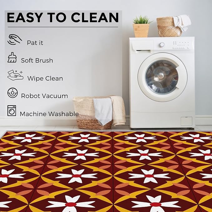 Geometric Flower Rugs for Home Decor, 8x10 ft, Mid Century Modern Area Rugs for Living Room, Soft Non Slip Washable Retro Floral Carpet Bedroom Decorations Dt-Ghf-69