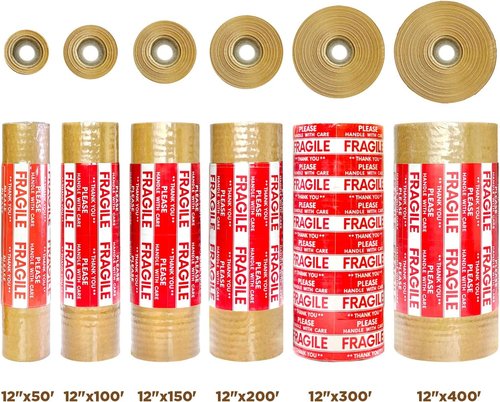 Honeycomb Packing Paper - 12"x200' Brown | Recyclable Perforated Packing Supplies | Eco-Friendly Alternative to Bubble Wrap with 36 Fragile Stickers