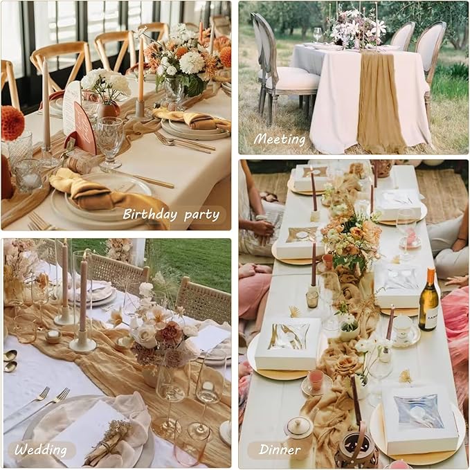 12 Pack 13Ft Cheesecloth Table Runner 35x157 Inch Boho Gauze Table Runner Cheese Cloth Long Table Runner Rustic Table Runner for Wedding Bridal Shower Birthday Party Table Decor (Nude)