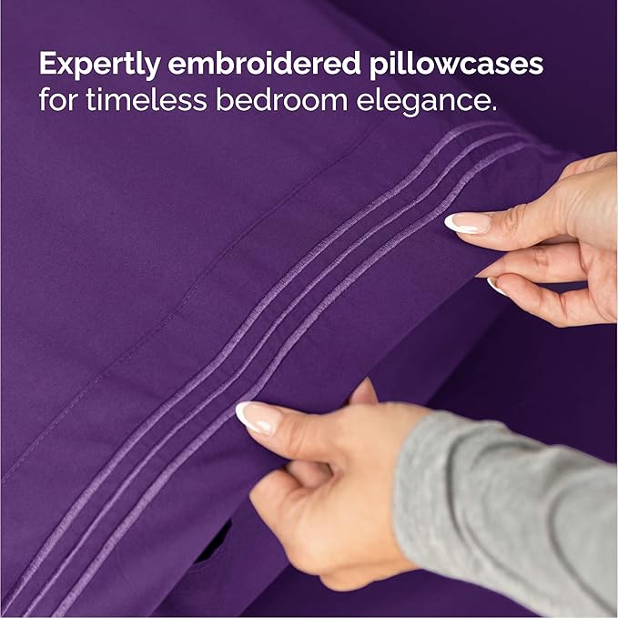 Cal King Size 4 Piece Sheet Set - Comfy Breathable & Cooling Bed Sheets Set - Hotel Luxury Bedding for Women, Men, Kids, Teens, Boys & Girls - Deep Pockets, Soft and Wrinkle Free - Oeko-Tex - Purple