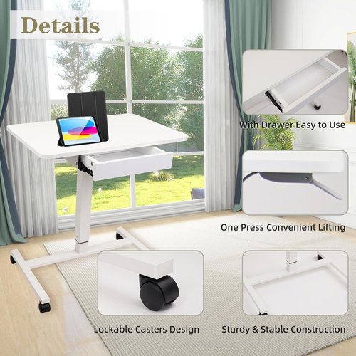 CLATINA Mobile Laptop Standing Desk - Height Adjustable Teacher Podium with Lockable Wheels | White