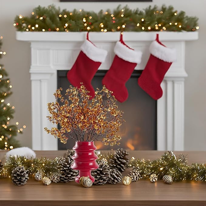 Mandy's Gold Artificial Baby’s Breath European Flowers 15 Bundles Silk Gypsophila with Bendable Stems for Fall Thanksgiving & Christmas Centerpiece Wedding Decor and Table Arrangements