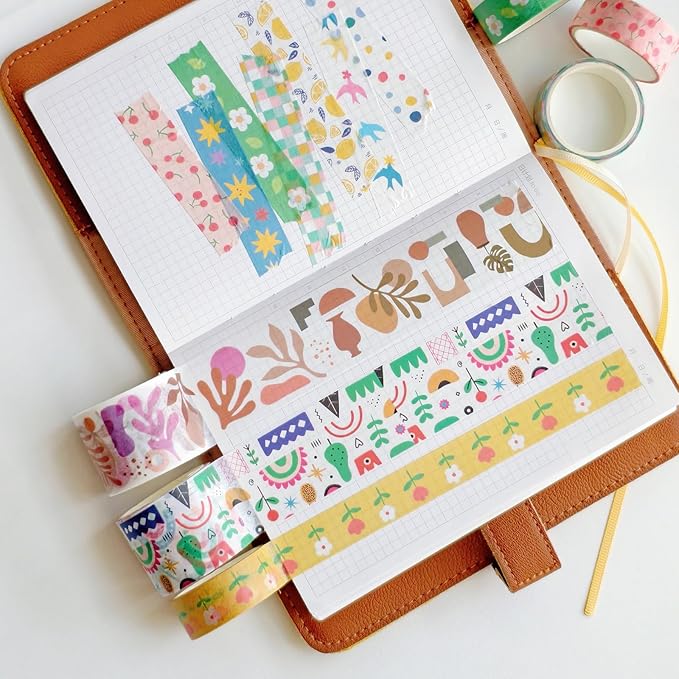 Bomichi 38 Rolls Washi Tape, Aesthetic Colored Decorative Cute Scrapbook Tape for Scrapbooking Supplies Journaling Craft Junk Journal