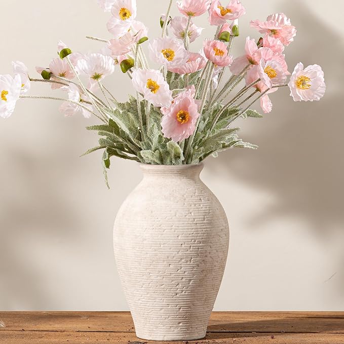 Vanselia Ceramic Flower Vase Home Decor - Large Farmhouse Table Vases Rustic Vintage Living Room Kitchen Bedroom Decorations for House Book Shelf Office Coffee Desk Dining Fireplace (9" Rustic)
