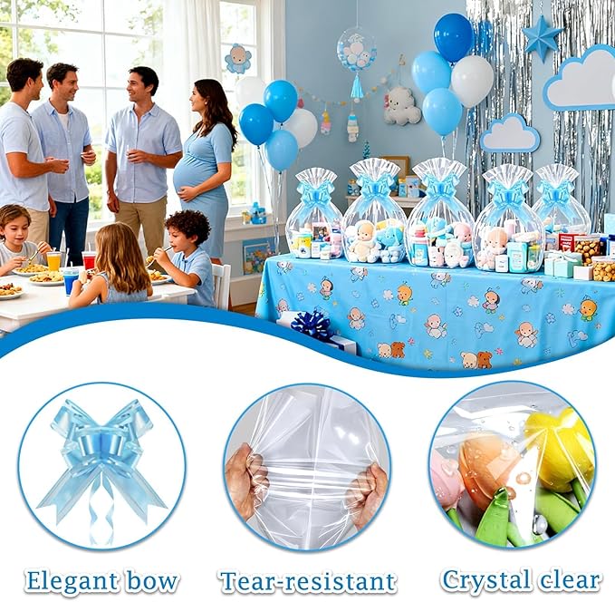 PigPotParty 16"x24" Clear Cellophane Gift Bags - Includes Bows – 10 Pack Cellophane Wrap for Gift Baskets, Plastic Gifts Bags for Gift Giving