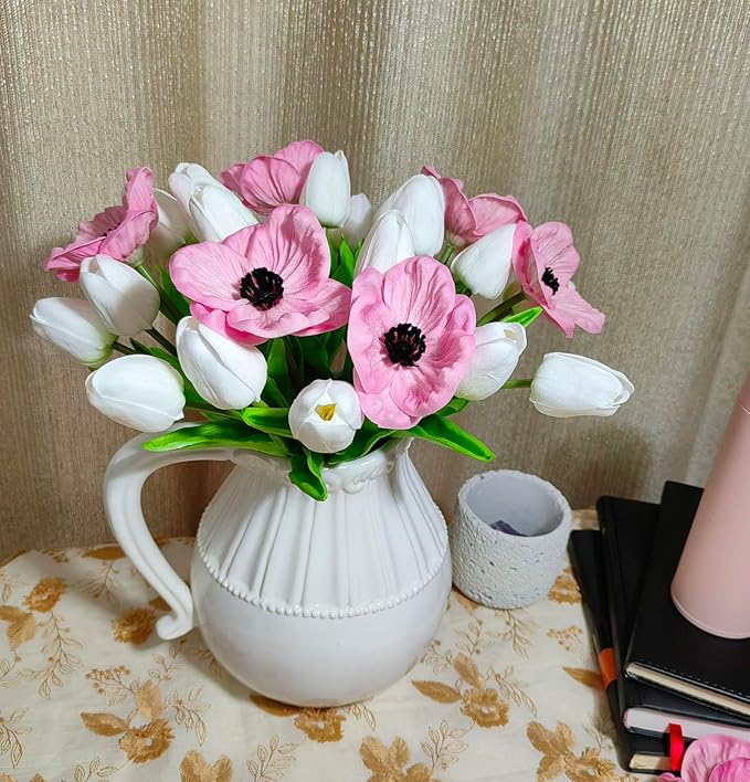 Artificial Tulips 10 Heads Mini Real Touch Artificial Flowers Fake Tulip for Home Decor Wedding Party DIY Bouquet Flowers (White)