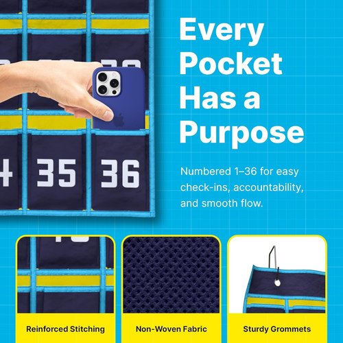 PrimeRiver Classroom Pocket Chart Organizer - Cell Phone & Calculator Storage with 36 Numbered Slots