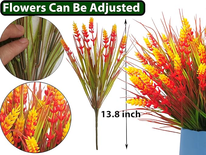 Artificial Plants Outdoor, 20 Pcs Fake Mums Flowers UV Resistant Outdoor Plants, Artificial Fall Flowers Plastic Faux Plants Shrubs for Home Porch Garden Yard Window Box