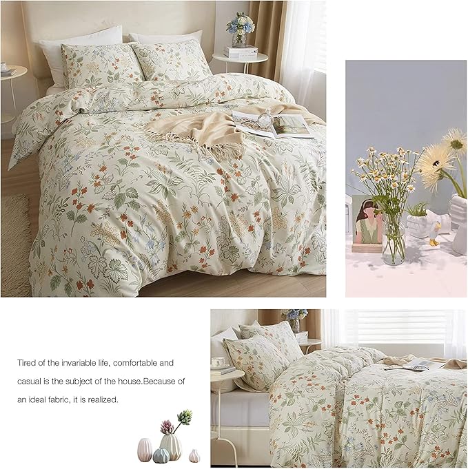HighBuy Garden Floral Duvet Cover King Size Soft Bedding Comforter Cover with Zipper Ties,Paisley Jacquard Floral Hotel Quality,1 Duvet Covers and 2 Pillowcases,King Bed Set