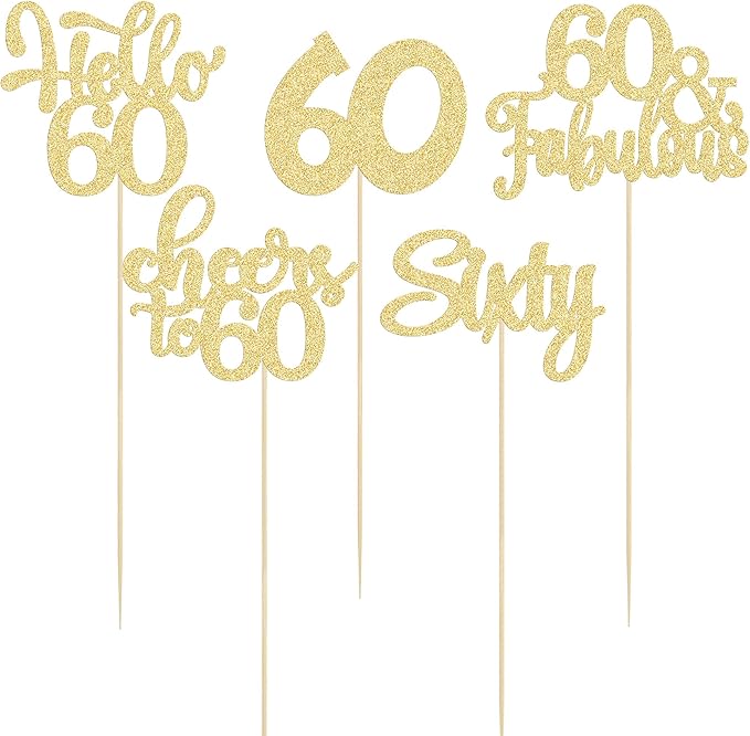 Gyufise 15Pcs 60th Birthday Centerpiece Sticks Sixty Happy 60th Table Flower Centerpieces Sticks Cheers to 60 Floral Decorations for 60th Birthday Party Centerpieces Supplies Gold