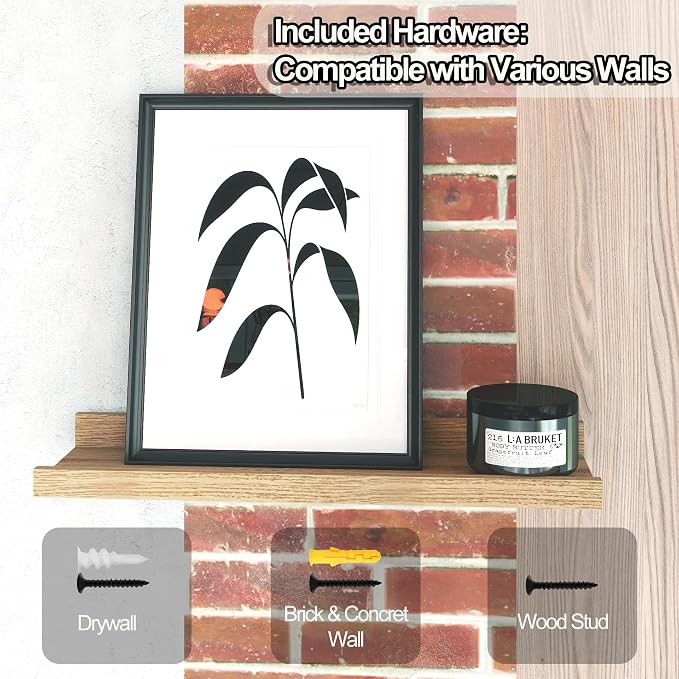 Floating Shelves for Wall Decor, Wall Mounted Wood Storage Shelf for Bedroom, Living Room, Bathroom, Kitchen, Nursery, Display Picture Ledge Shelf with Lip Set of 2-14 Inches, Oak