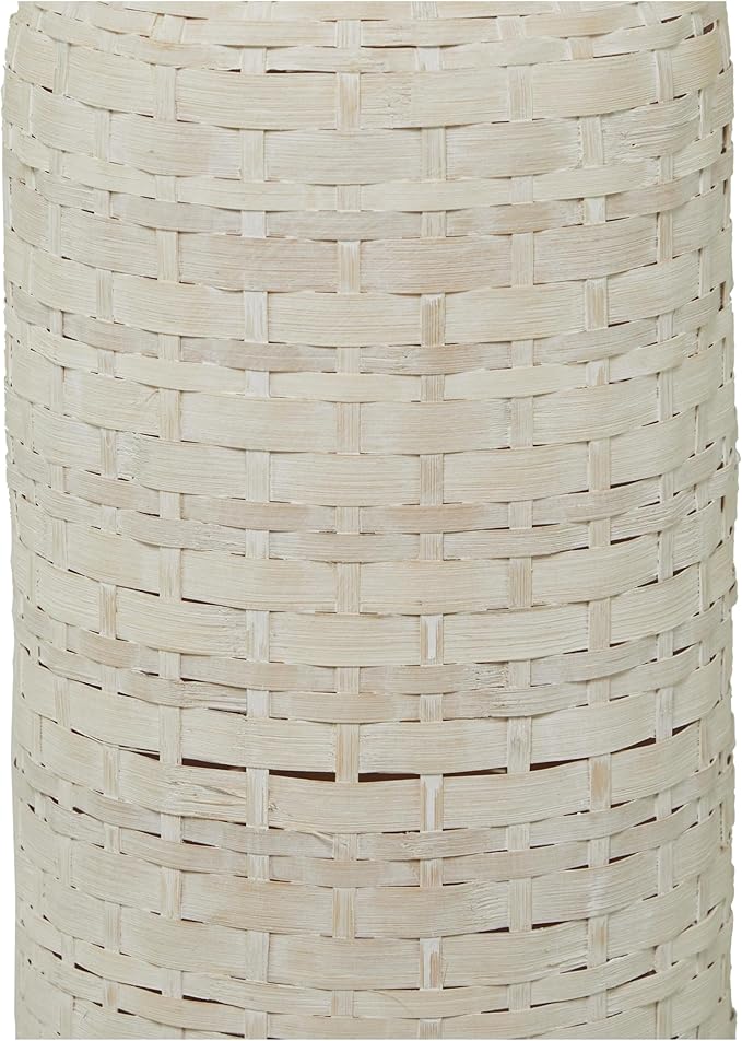 Deco 79 Bamboo Wood Decorative Vase, Tall Woven Floor Centerpiece, Round Vase for Home Decoration, White and Beige, 9" x 9" x 48"