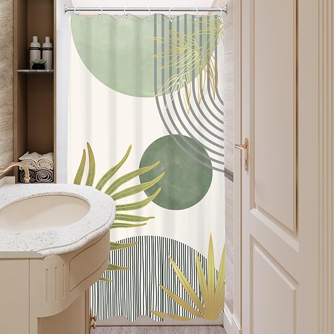 KOMLLEX Mid Century Mint Green Boho Shower Curtain for Bathroom Decor 36Wx72H Inches Small Stall Rv Half Modern Abstract Minimalist Geometric Arch Fabric Waterproof Polyester 7 Pack Hooks Pack Hooks
