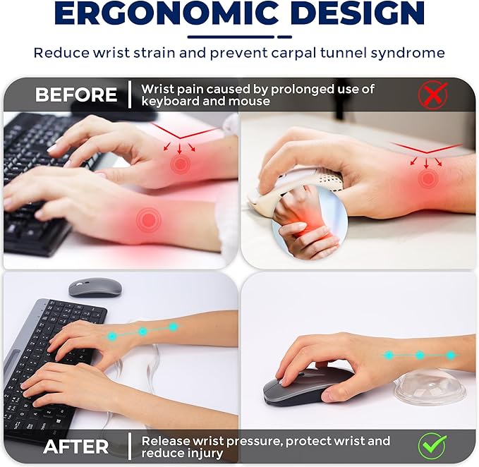 Gel Wrist Rest for Keyboard and Mouse, Wrist Rest for Keyboard, Mouse Wrist Support, Pain Relief, Cool Touch, Non-Skid, Keyboard Wrist pad