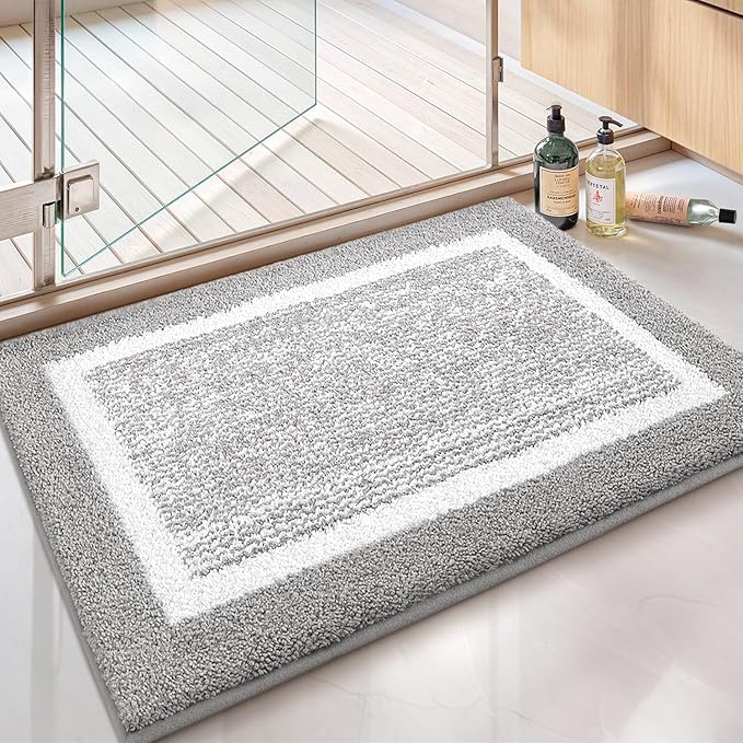 Color&Geometry Simple and Stylish Large Bath Mats for Bathroom Non Slip, 20"x32" Light Grey Bathroom Rugs, Absorbent, Soft, Washable, Microfiber Shower Mat