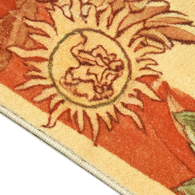 Ultra Thin Washable Mystical Rugs Stain Resistant, Sun and Moon 4x6 Area Rugs Non Slip - Retro Yellow Hippie Floral Throw Rugs for Living Room Bedroom Entryway, Trendy Indie Dorm Tapestry Rug