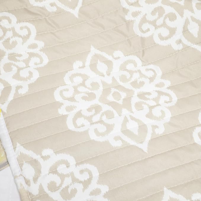 Lush Decor Leah Reversible Floral Quilt Set, 8 Piece Set, Full/ Queen, Yellow & Gray - Charming Floral Bedding Set With Pillow Cases, Decorative Throw Pillows & Bed Skirt- Large Watercolor Flowers