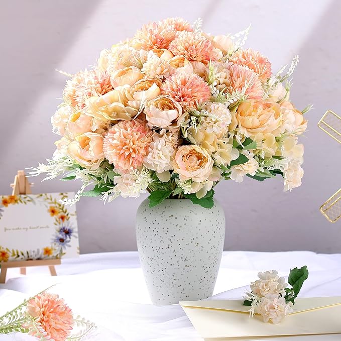 12 Bundles Peonies Artificial Flowers Silk Flowers Fake Peony Bouquet Faux Peonies Flowers Bulk for Wedding Decor Centerpiece Table Decorations (Orange)