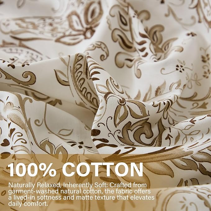 100% Cotton Duvet Cover Queen Size- 3 Pcs Grey Paisley Comforter Cover, Soft & Breathable Floral Bedding Duvet Cover Sets with Zipper Closure for All Season