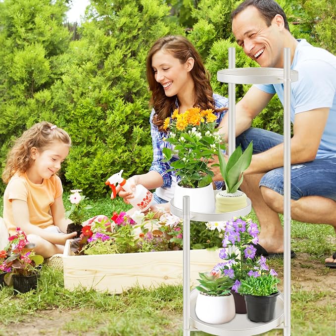 Plant Stand Indoor Tall, Black Corner Tiered Round Plant Stand for Indoor Multiple Plants, Metal Flower Pot Stands Outdoor Holders Plant Shelf Display Rack for Balcony Living Room (3 Tier-Cream white)