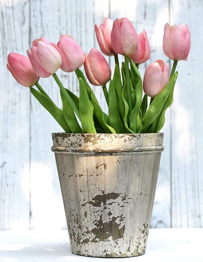 FiveSeasonStuff Real Touch Tulips Artificial Flowers – 15 Stems Faux Tulip Bouquet in Gift Box for Wedding, Home Decor, Party, Floral Arrangements (Amaranth Pink)