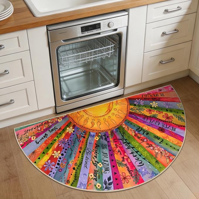 Likiyol Sun Entryway Rug 2x4 Small Rug, Half Circle Door Mat Indoor Entrance Inspirational Non Slip Rugs for Entryway, Soft Washable Faux Wool Small Throw Rugs for Entry, Kitchen, Fireplace, Low-Pile