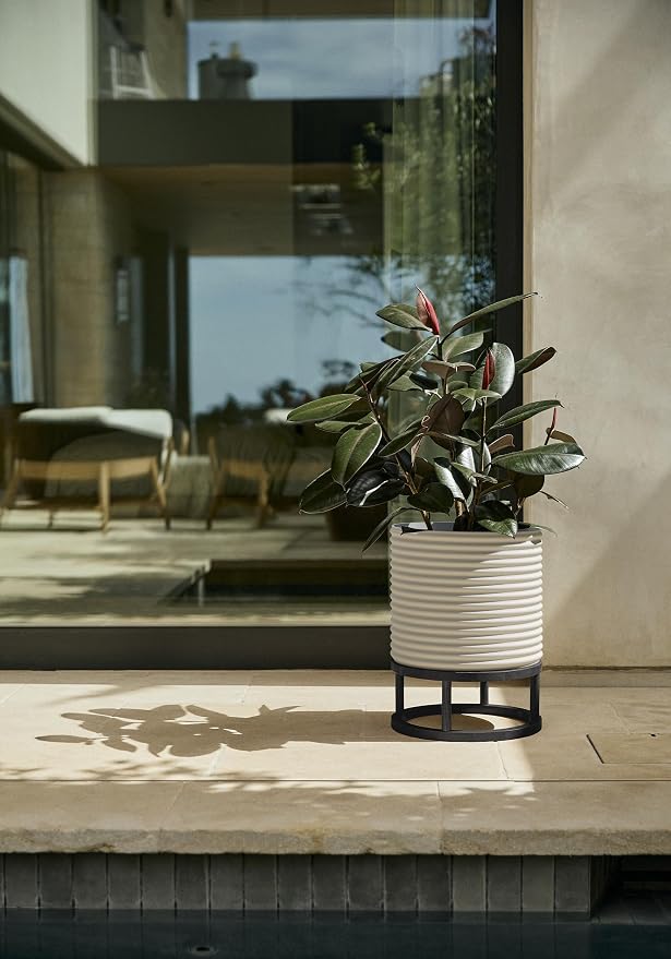 Veradek Mod Series Raised 13" Short Planter for Patio & Backyard | Durable Plastic-Stone Material w/Wooden Stand | Modern Décor for Plants & Flowers