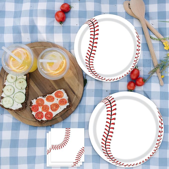 72 Pcs Baseball Paper Plates and Napkins - Disposable Party Plates and Napkins Tableware Set for Sports Theme Birthday Party, Baby Shower - Serves 24