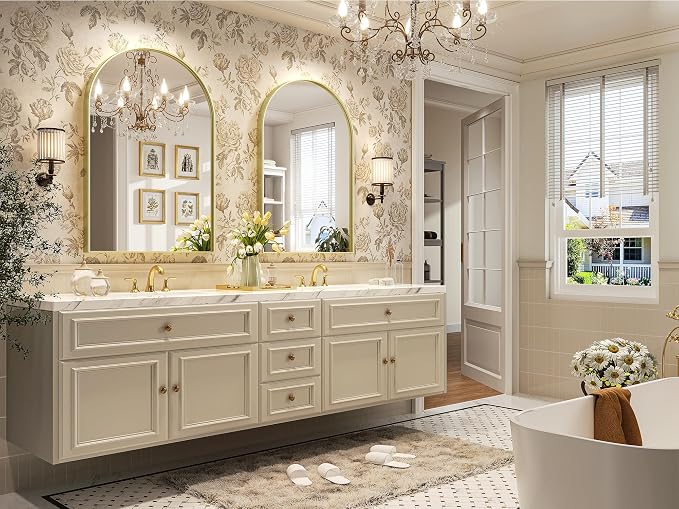 Brightify Arched Wall Mirror, 26 x 38 Inch, Gold Metal Frame, HD Silver, Bathroom, Living Room, Wall Mount