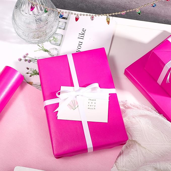 RUSPEPA Hot Pink Matte Wrapping Paper - Mini Roll - Solid Color Pearly Lustre Paper Perfect for Wedding, Birthday, Christmas, Baby Shower - 17 Inches X 32.8 Feet