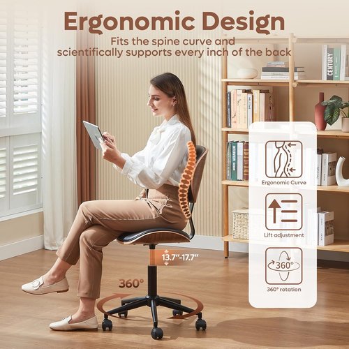 Bestier Small Office Chair - Armless Desk Chair with 360° Swivel & Bentwood Back Support | Height Adjustable, Black PU Leather for Small Spaces