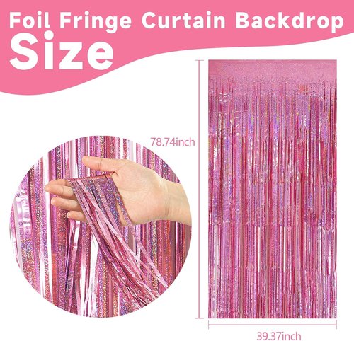 Skiennix 2 Pack Pink Streamers - Glitter Tinsel Curtains for Birthday & Holiday Celebrations