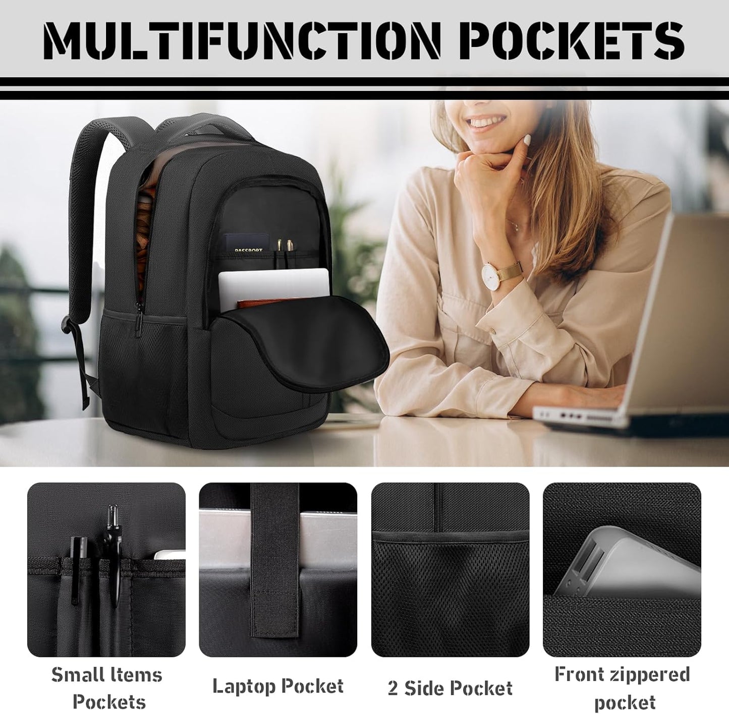 Skiennix Travel Backpack - Extra Large 45L Water Resistant Laptop Bag | Fits 18.4 Inch Laptops, Black