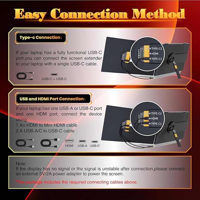 Laptop Screen Extender 0.27" Ultra-Thin, 14" FHD 1080P IPS Lightweight Dual Portable Monitor, USB-C/HDMI Plug & Play for 13-17" Laptops, Travel screen compatible with Windows/Mac/Chrome/Switch/Android