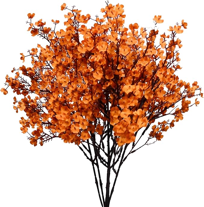 Mandy's Orange Artificial Baby’s Breath European Flowers 6 Bundles Silk Gypsophila with Bendable Stems for Fall Thanksgiving & Christmas Centerpiece Wedding Decor and Table Arrangements