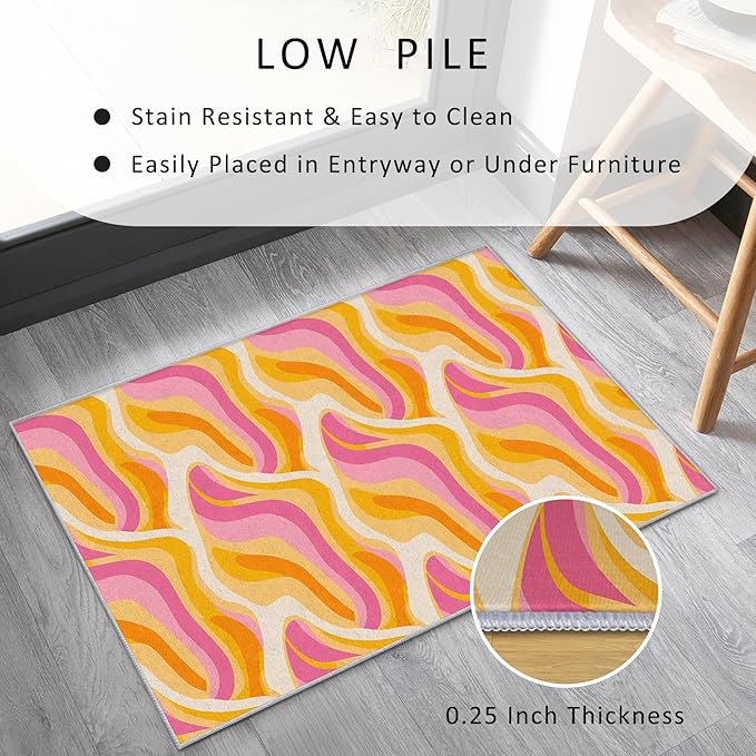 70s Retro Rug 6x8 Colorful Zebra Striped Groovy Pattern Area Rugs for Living Room, Bedroom, 70s Retro Home Decor Accessories Indoor Carpet, Non Slip & Machine Washable, GD0348