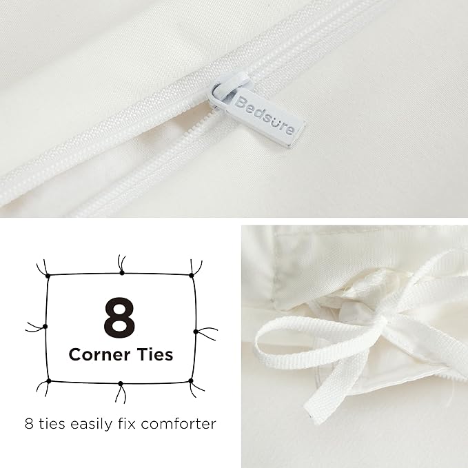 Bedsure Duvet Cover with Fitted Sheet King - Deep Pocket, Hotel Luxury Soft Double Brushed Bedding Set with Zipper Closure, 1 Duvet Cover, 1 Fitted Sheet, 2 Pillow Shams, NO Comforter, Ivory White