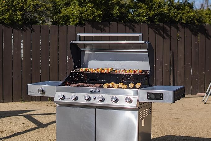 Monument Grills 6+1 Convertible Natural Gas Smart bbq Grill, 6 Burners & 1 Side Burner Stainless Steel Denali 605 with Smart Technology, Knob Controls (Without Conversion Kit)